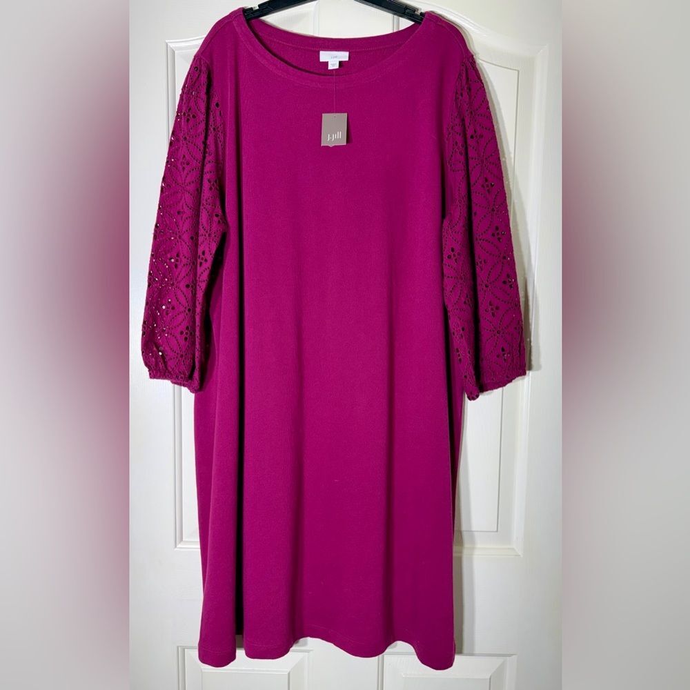 NWT J.Jill Knit Eyelet Dress 2X Berry Pink 3/4 Sleeve Casual - Picture 8 of 8
